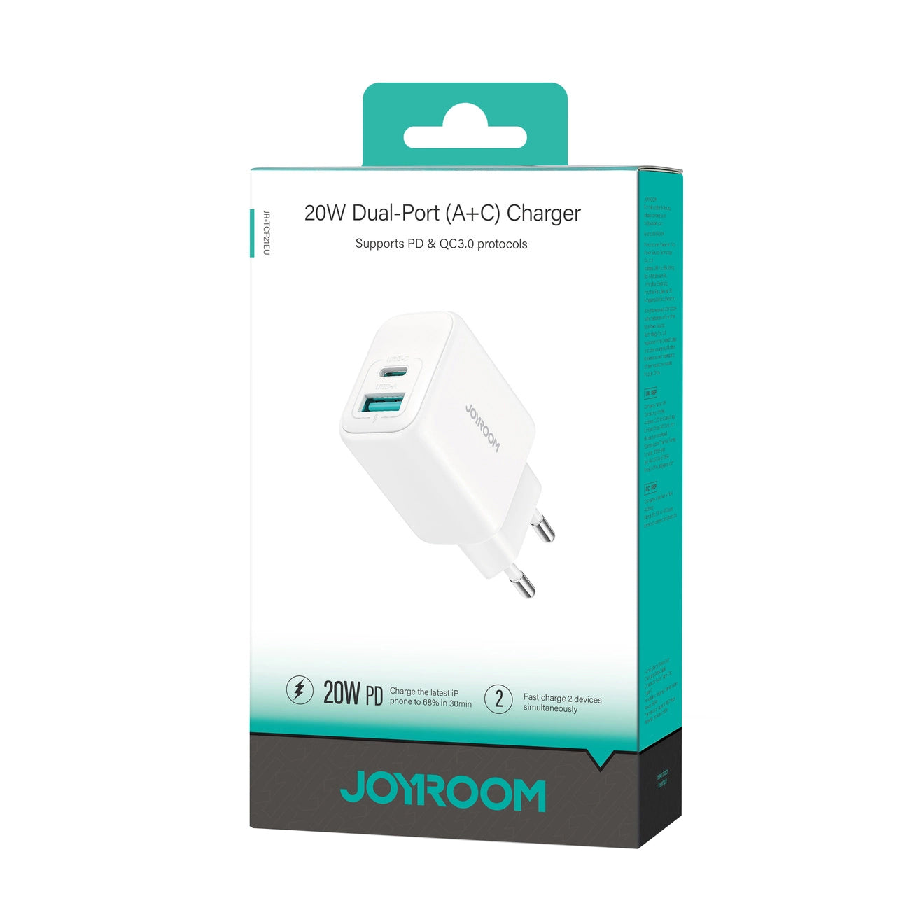 Punjač Mreže Joyroom JR-TCF21, 20W, 3A, 1 x USB-A - 1 x USB-C, Beli