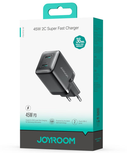 Punjač mreže Joyroom JR-TCG17, 45W, 3A, 2 x USB-C, Crni