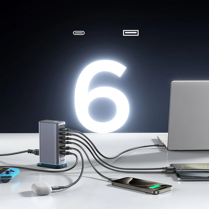 Punjač Stanica Joyroom JR-TCM02, 65W, 3.25A, 2 x USB-A - 4 x USB-C, Sivi