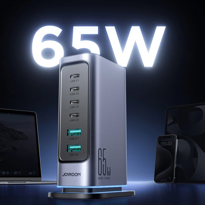 Punjač Stanica Joyroom JR-TCM02, 65W, 3.25A, 2 x USB-A - 4 x USB-C, Sivi