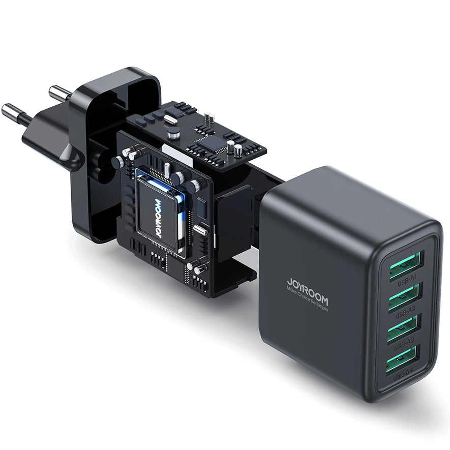 Network Charger Joyroom JR-TCN03, 24W, 2.4A, 4 x USB-A, Black 