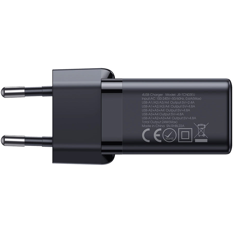 Network Charger Joyroom JR-TCN03, 24W, 2.4A, 4 x USB-A, Black 
