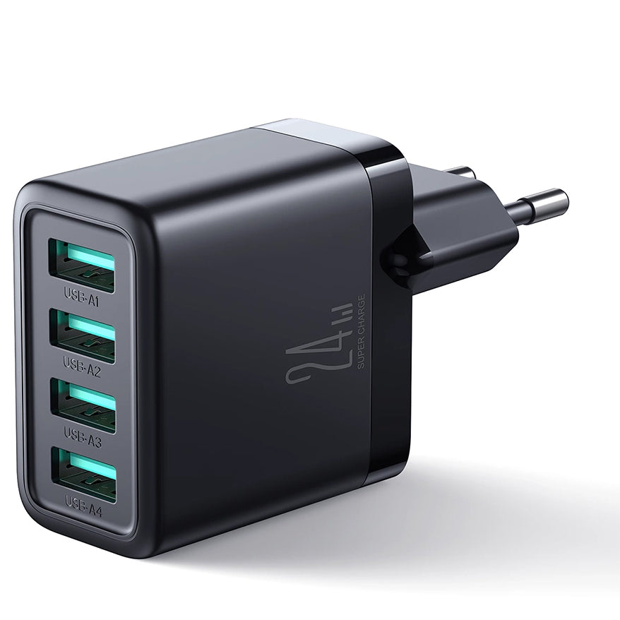 Network Charger Joyroom JR-TCN03, 24W, 2.4A, 4 x USB-A, Black 