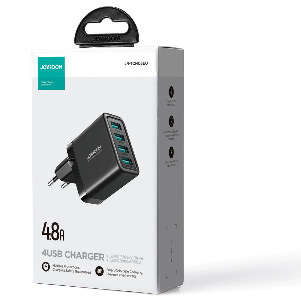 Network Charger Joyroom JR-TCN03, 24W, 2.4A, 4 x USB-A, Black 
