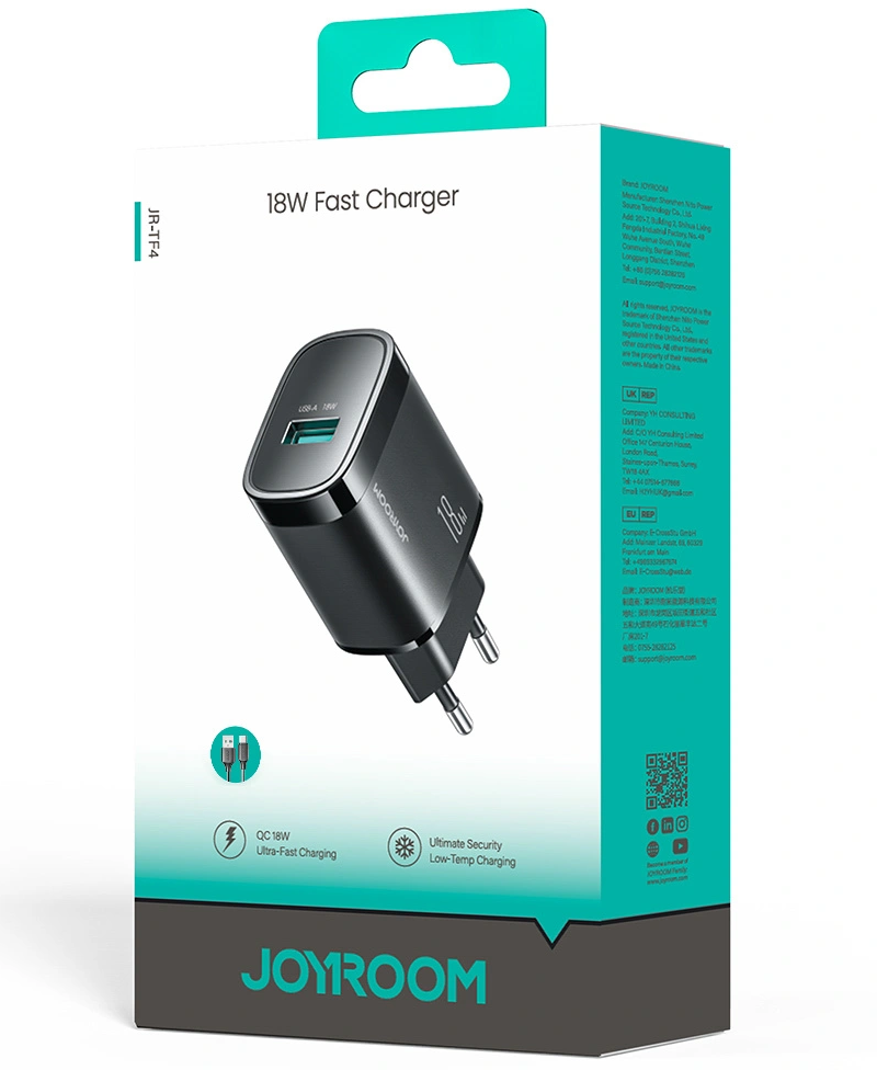 Punjač za mrežu Joyroom JR-TF4, 18W, 3A, 1 x USB-A, Crna