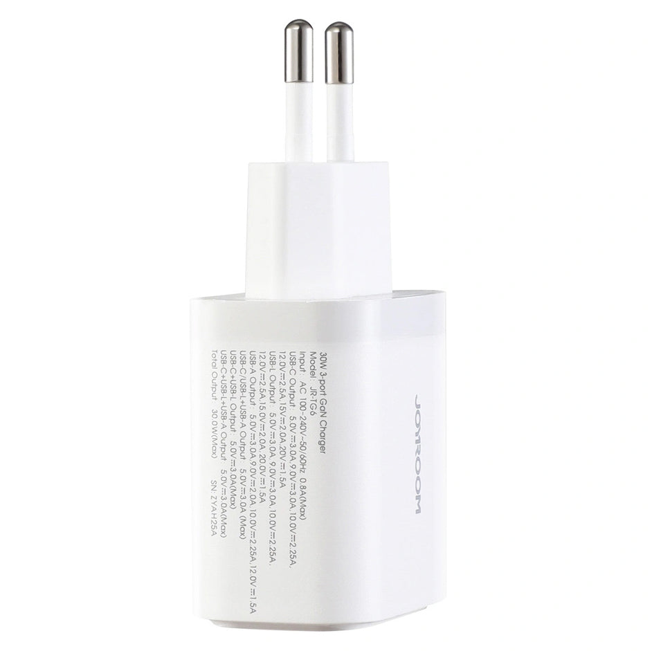 Punjač za mrežu Joyroom JR-TG6, 30W, 3A, 1 x Lightning - 1 x USB-A - 1 x USB-C, Bela