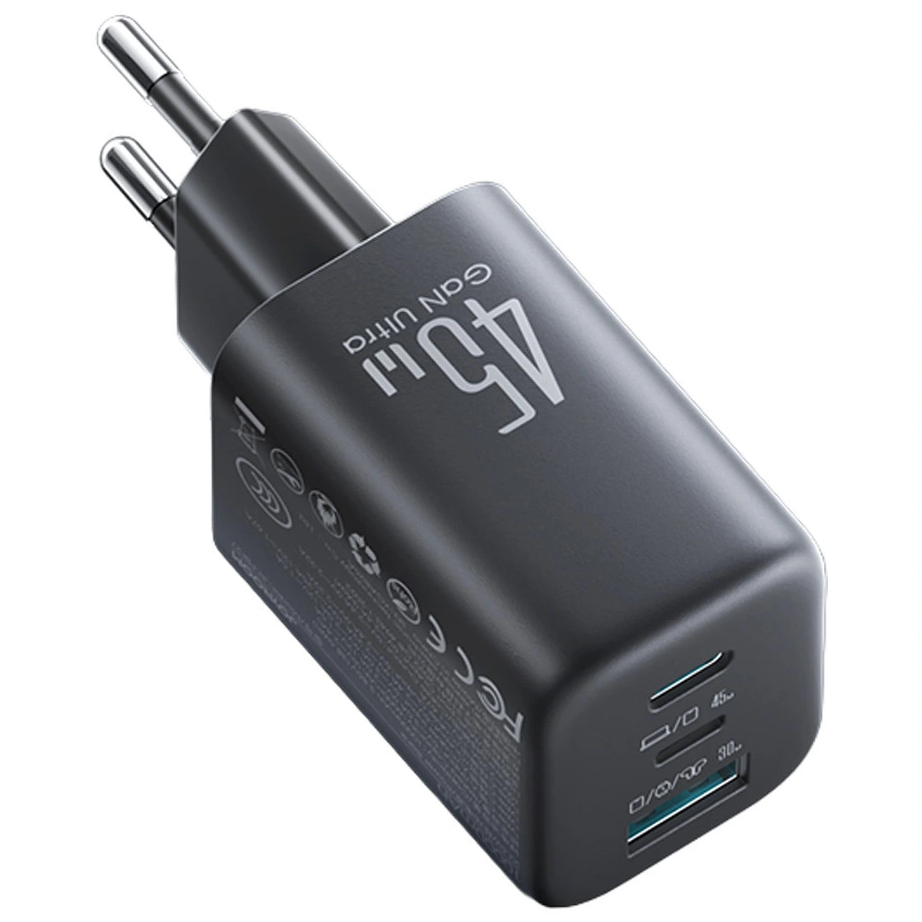 Punjač za mrežu Joyroom JR-TO1, 45W, 3A, 1 x Lightning - 1 x USB-A - 1 x USB-C, Crna