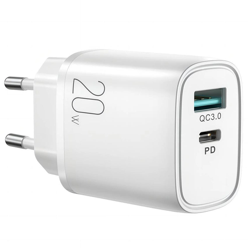 Network Charger Joyroom L-QP2011, 20W, 3A, 1 x USB-A - 1 x USB-C, White 