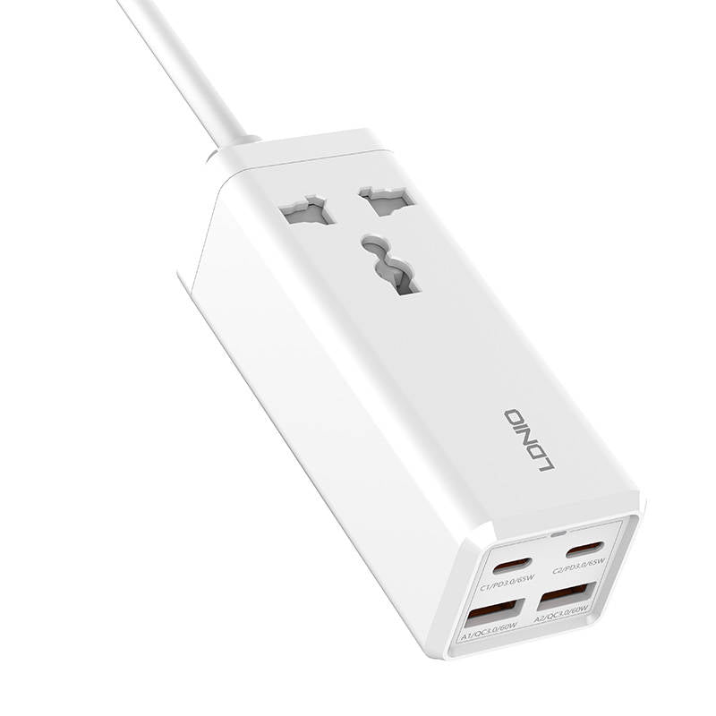 Network Charger Ldnio SC1418, 2500W, 5A, 1 x Socket - 2 x USB-A - 2 x USB-C, White