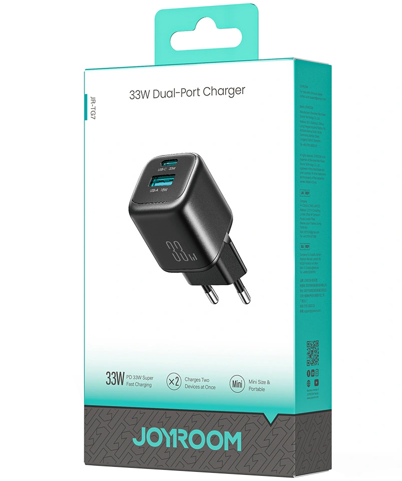Punjač mreže Joyroom JR-TG7, 33W, 3A, 1 x USB-A - 1 x USB-C, Crni