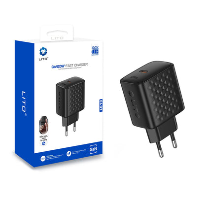 Punjač Mreža Lito LC13, 20W, 3A, 1 x USB-C, Crni