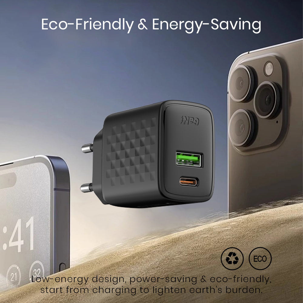 Punjač Mreža Lito LC15, 20W, 3A, 1 x USB-A - 1 x USB-C, Crni