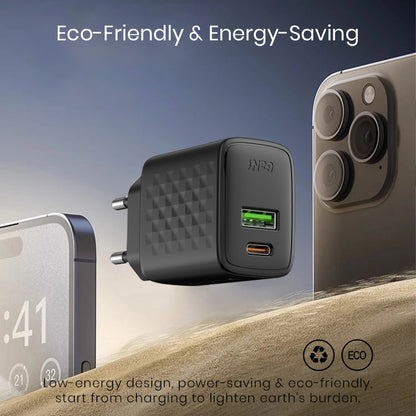 Punjač Mreža Lito LC15, 20W, 3A, 1 x USB-A - 1 x USB-C, Crni