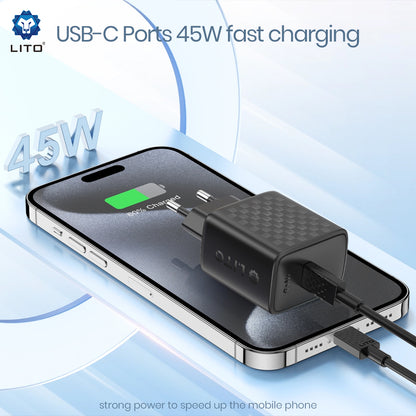 Punjač Mreža Lito LC20, 45W, 3A, 1 x USB-C, Crni