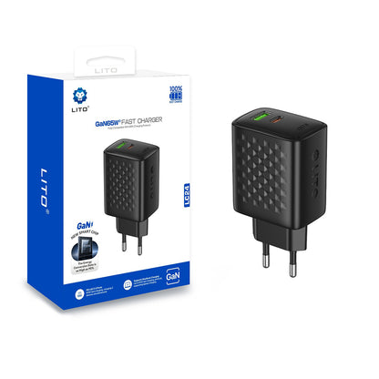 Punjač za mrežu Lito LC24, 65W, 3.25A, 1 x USB-A - 1 x USB-C, Crni
