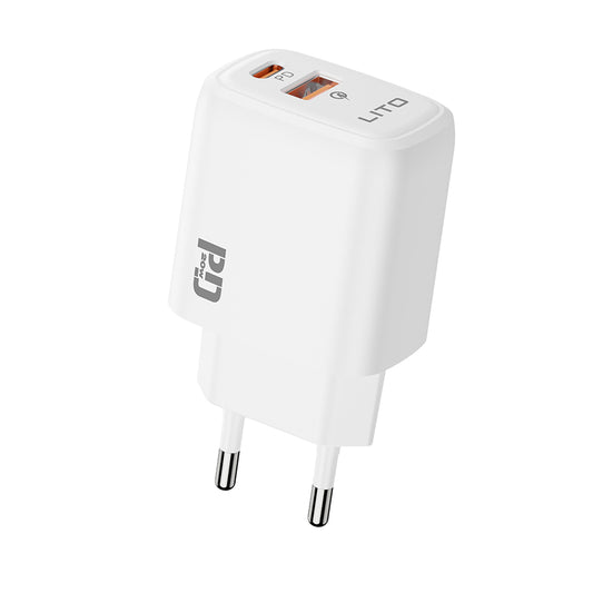 Punjač Mreža Lito LC28, 20W, 3A, 1 x USB-A - 1 x USB-C, Beli