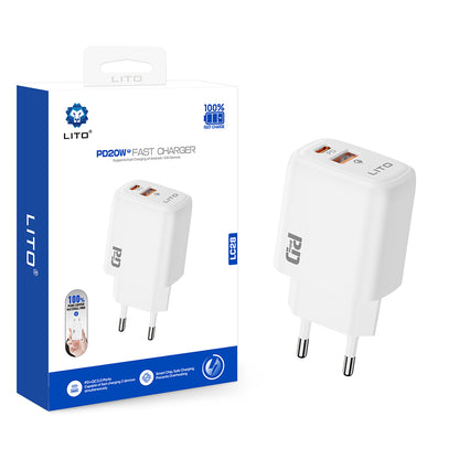 Punjač Mreža Lito LC28, 20W, 3A, 1 x USB-A - 1 x USB-C, Beli