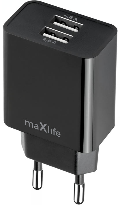 Punjač za mrežu MaXlife MXTC-12, 24W, 2.4A, 2 x USB-A, Crni