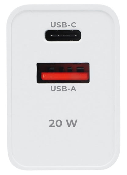 Punjač za mrežu MaXlife MXTC-13-20AC, 20W, 3A, 1 x USB-A - 1 x USB-C, Beli