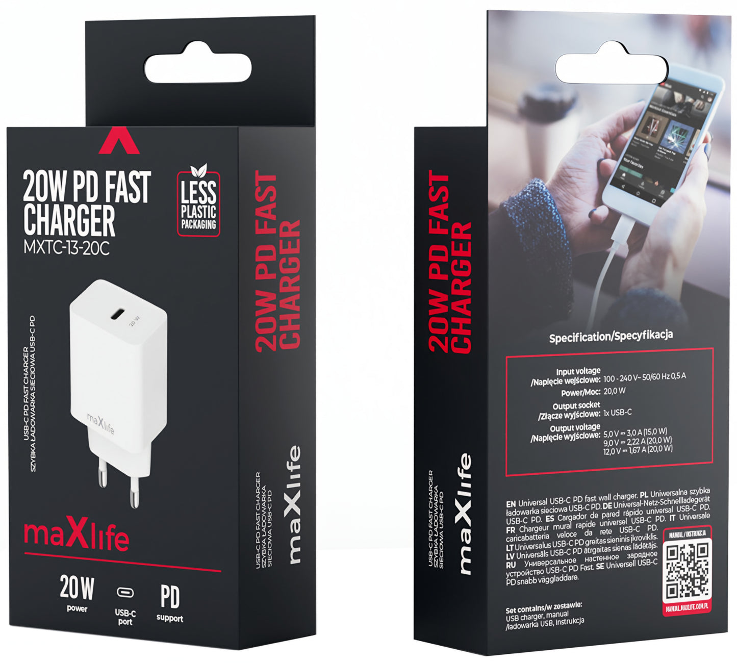Punjač za mrežu MaXlife MXTC-13-20C, 20W, 3A, 1 x USB-C, Bela