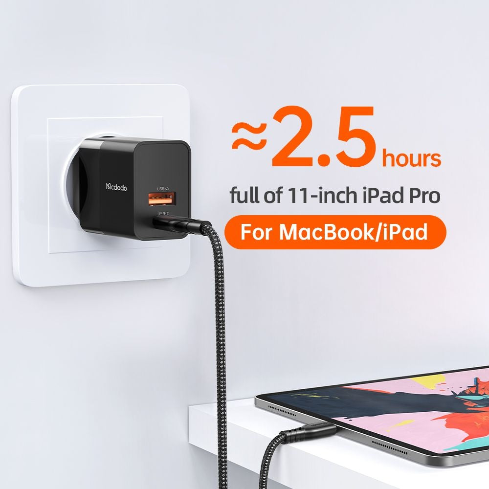 Mrežni punjač McDodo CH-1951 Hydrogen, 20W, 3A, 1 x USB-A - 1 x USB-C, Crni