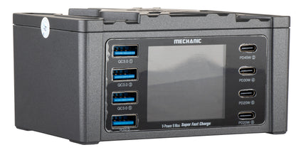Punjač Stanica Mechanic V-Power Max sa displejem, 115W, 3A, 4 x USB-A - 4 x USB-C, Crna