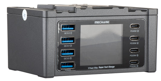 Punjač Stanica Mechanic V-Power Max sa displejem, 115W, 3A, 4 x USB-A - 4 x USB-C, Crna
