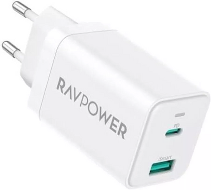 Punjač za mrežu RavPower RP-PC171, 45W, 3A, 1 x USB-A - 1 x USB-C, Bela