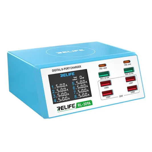 Network Charger Relife RL-309A, 100W, 4.5A, 2 x USB-C - 6 x USB-A, Blue 