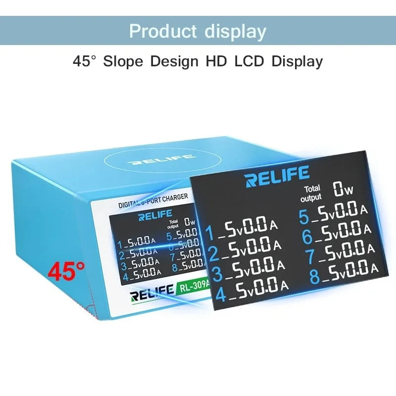 Punjač Stanica Relife RL-309A, 100W, 4.5A, 2 x USB-C - 6 x USB-A, Plavi