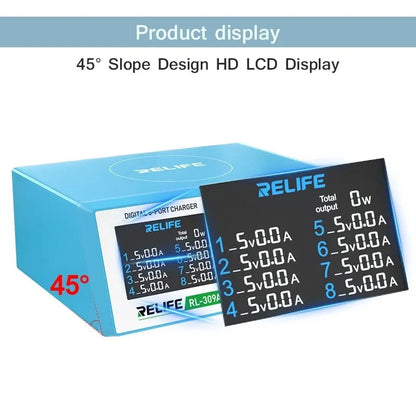 Punjač Stanica Relife RL-309A, 100W, 4.5A, 2 x USB-C - 6 x USB-A, Plavi