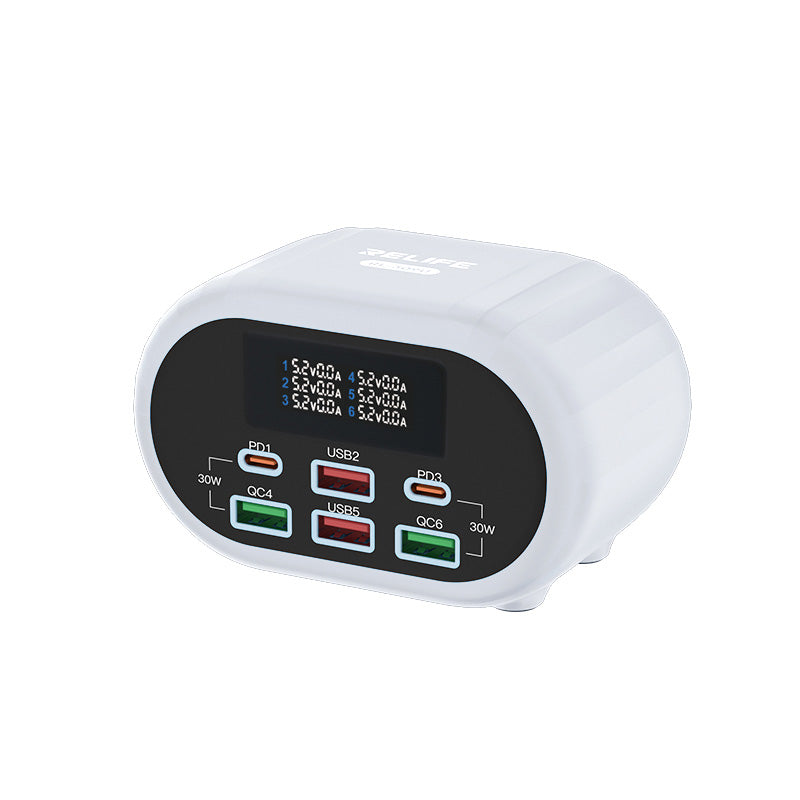 Network Charger Relife RL-309U, 72W, 5A, 2 x USB-C - 4 x USB-A, Silver 
