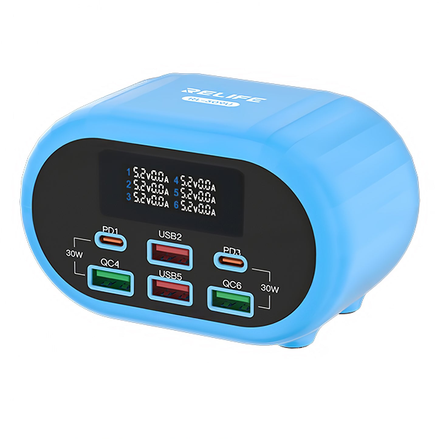 Punjač Stanica Relife RL-309U, 72W, 5A, 2 x USB-C - 4 x USB-A, Plava