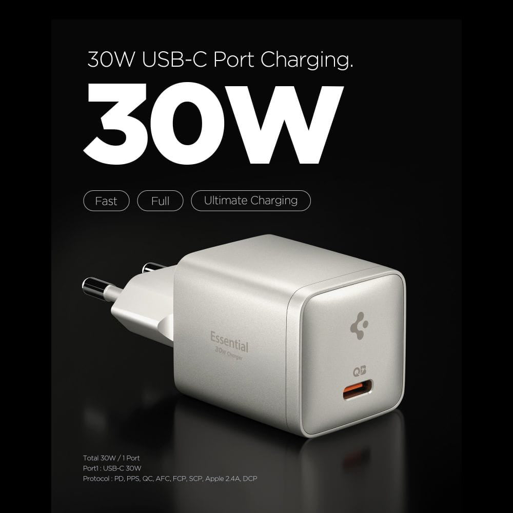 Punjač za mrežu Spigen EE301EU Essential, 30W, 3A, 1 x USB-C, Titan siva ACH10448