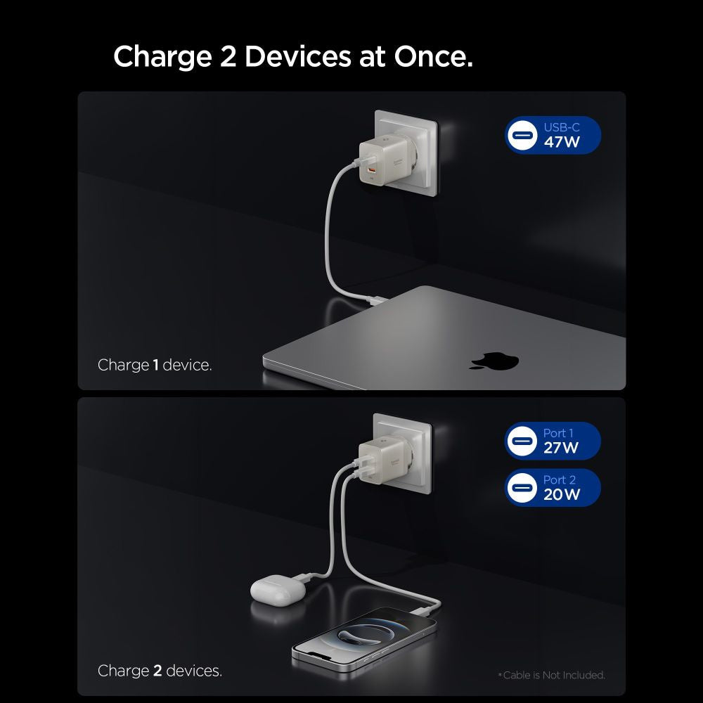 Mrežni punjač Spigen EE472EU Essential, 47W, 3A, 2 x USB-C, Titan Siva ACH10451