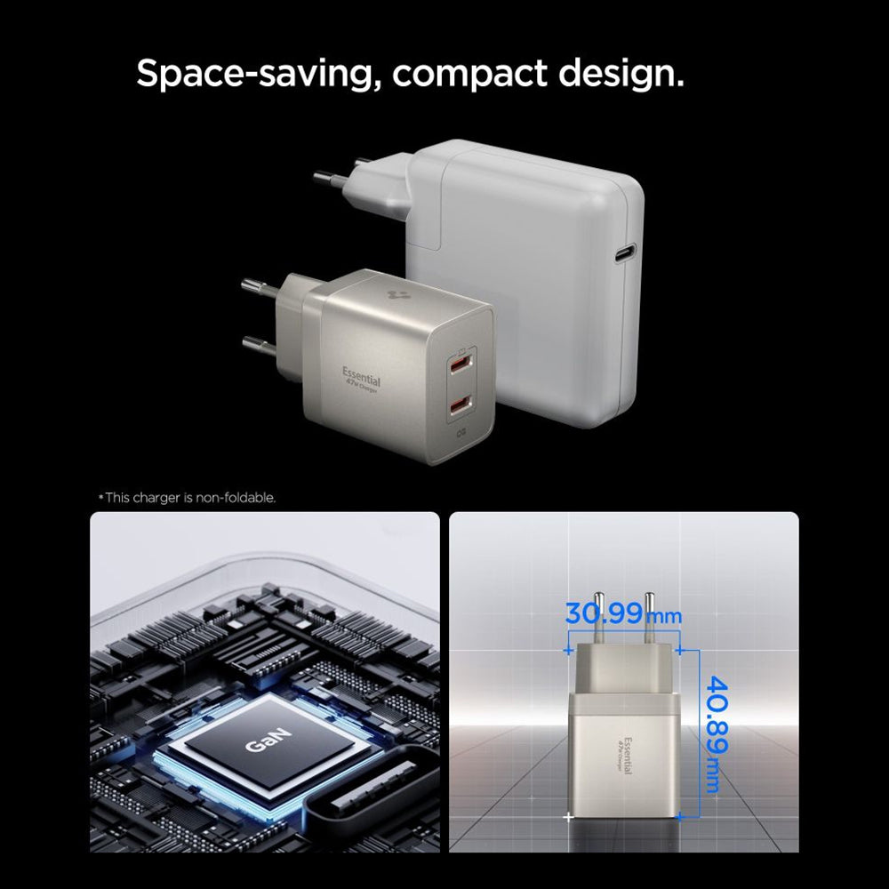 Mrežni punjač Spigen EE472EU Essential, 47W, 3A, 2 x USB-C, Titan Siva ACH10451