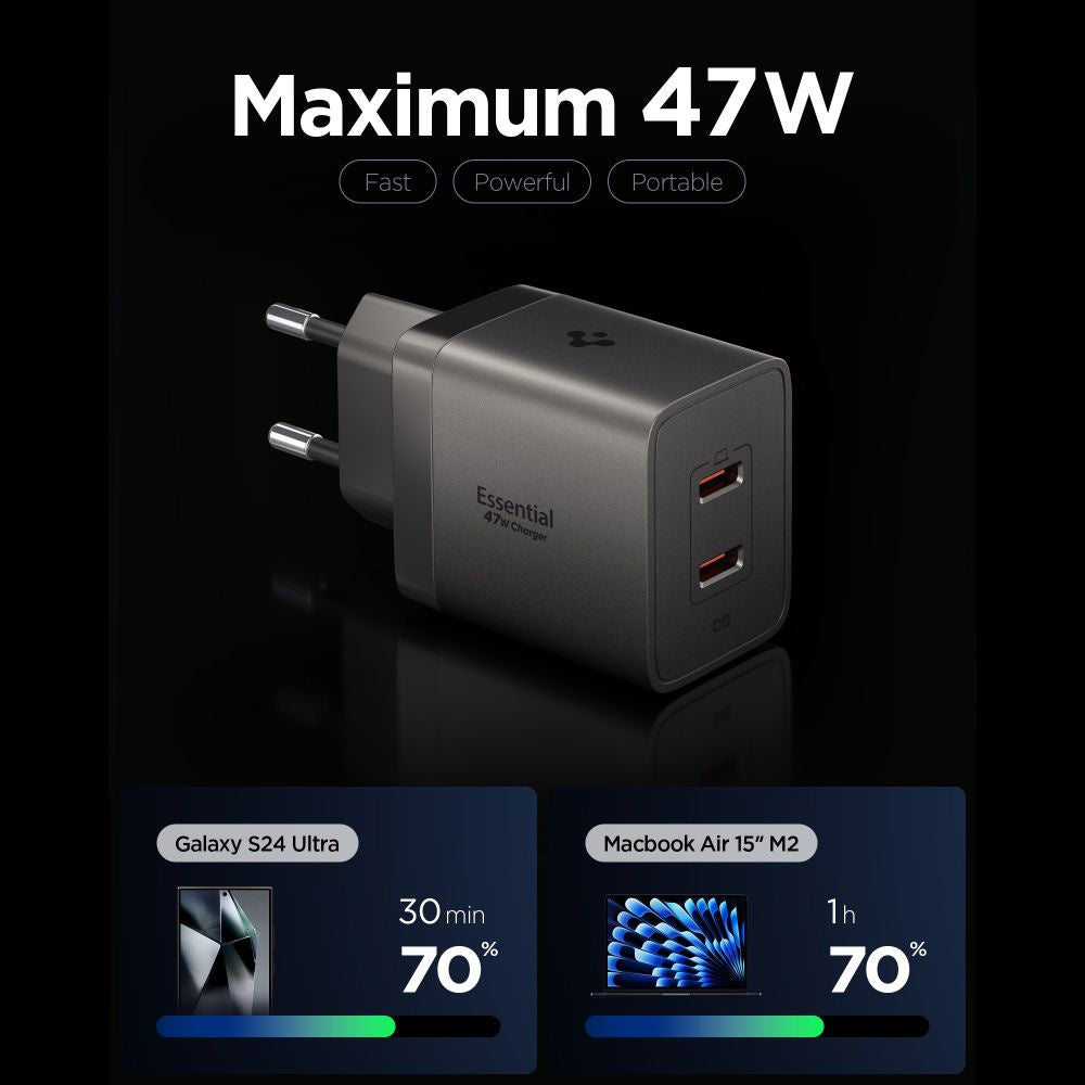 Mrežni punjač Spigen EE472EU Essential, 47W, 3A, 2 x USB-C, Siva ACH10450