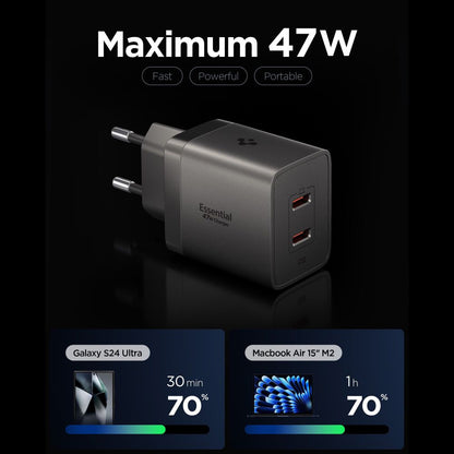 Mrežni punjač Spigen EE472EU Essential, 47W, 3A, 2 x USB-C, Siva ACH10450