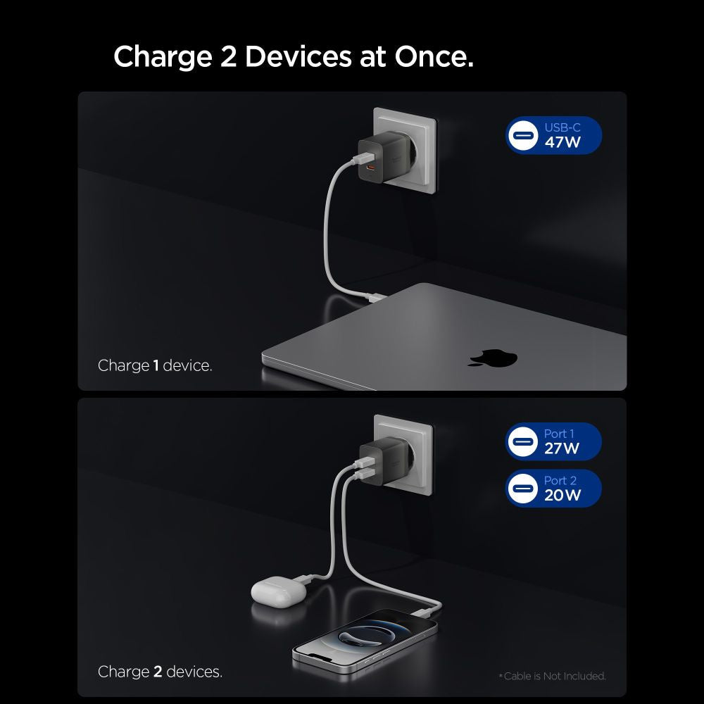 Mrežni punjač Spigen EE472EU Essential, 47W, 3A, 2 x USB-C, Siva ACH10450