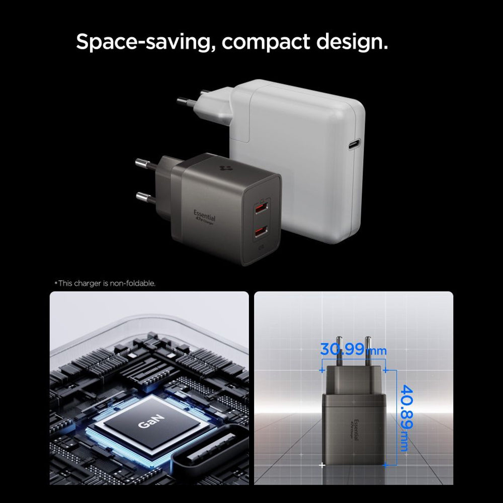 Mrežni punjač Spigen EE472EU Essential, 47W, 3A, 2 x USB-C, Siva ACH10450