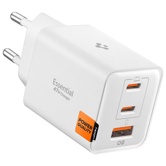 Punjač za mrežu Spigen EE473EU Essential, 47W, 3A, 1 x USB-A - 2 x USB-C, Beli ACH09464
