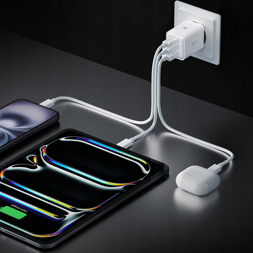 Punjač za mrežu Spigen EE473EU Essential, 47W, 3A, 1 x USB-A - 2 x USB-C, Beli ACH09464