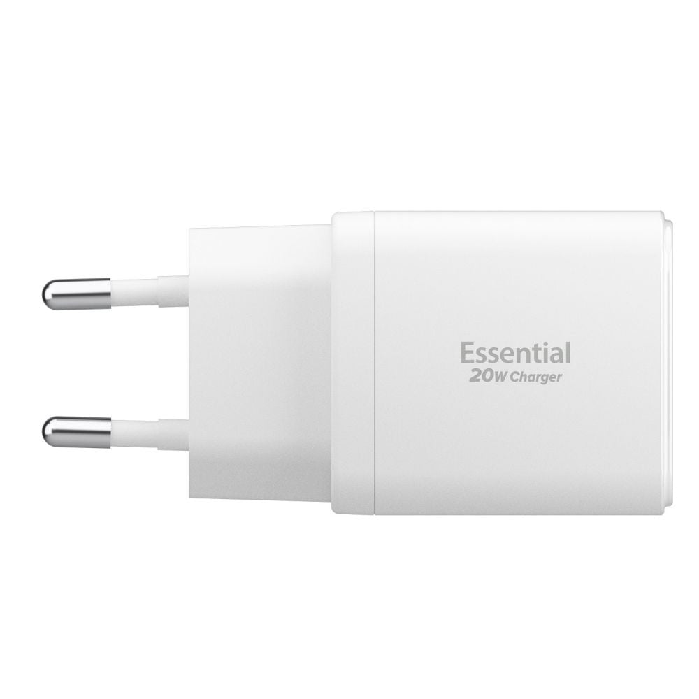 Punjač mreže Spigen Essential, 20W, 3A, 1 x USB-A - 1 x USB-C, Beli ACH08704