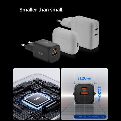 Punjač za mrežu Spigen Essential, 35W, 3A, 1 x USB-A - 1 x USB-C, Beli