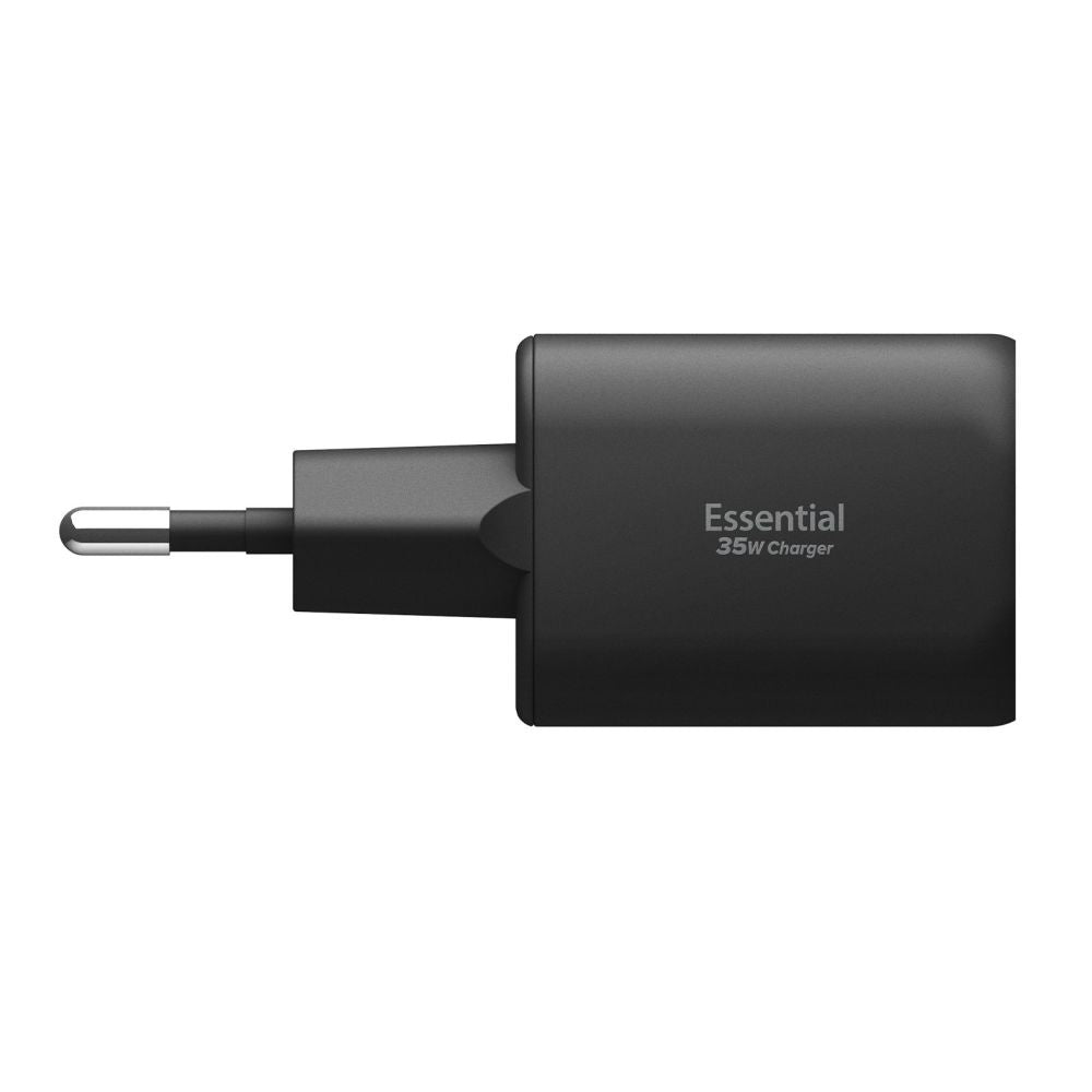 Punjač za mrežu Spigen Essential, 35W, 3A, 1 x USB-A - 1 x USB-C, Crni