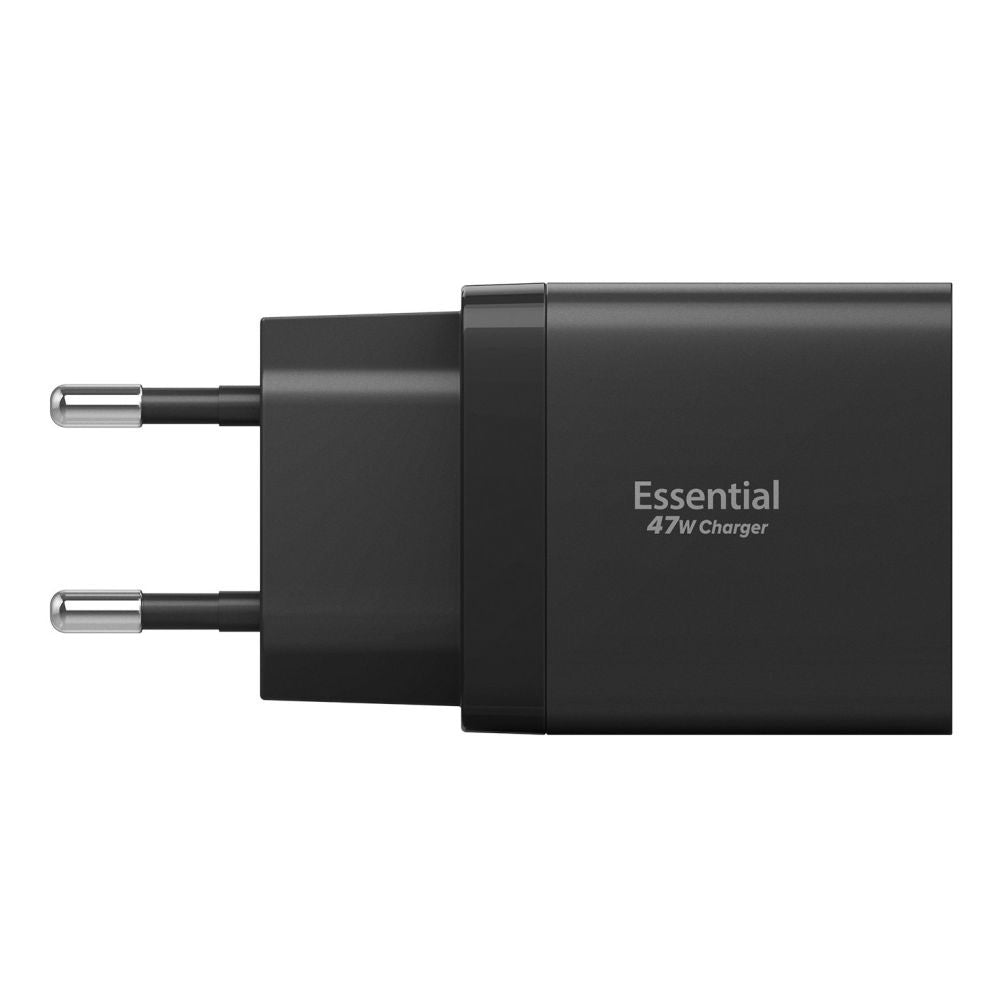 Punjač za mrežu Spigen Essential, 47W, 3A, 2 x USB-C, Crni