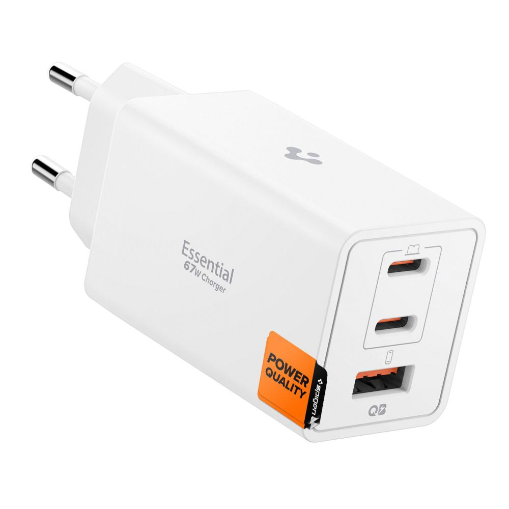 Punjač mreže Spigen Essential, 67W, 3.25A, 1 x USB-A - 2 x USB-C, Beli ACH08710