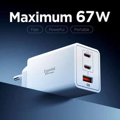 Punjač mreže Spigen Essential, 67W, 3.25A, 1 x USB-A - 2 x USB-C, Beli ACH08710