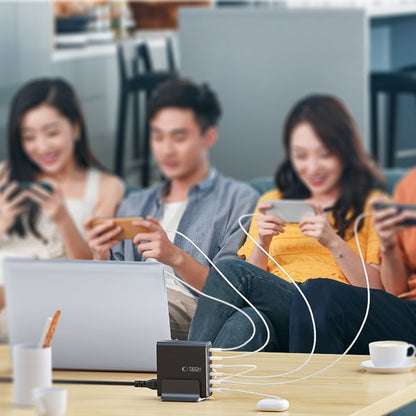 Punjač Stanica Tech-Protect DC80W, 80W, 3A, 2 x USB-A - 4 x USB-C, Crni