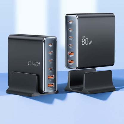 Punjač Stanica Tech-Protect DC80W, 80W, 3A, 2 x USB-A - 4 x USB-C, Crni